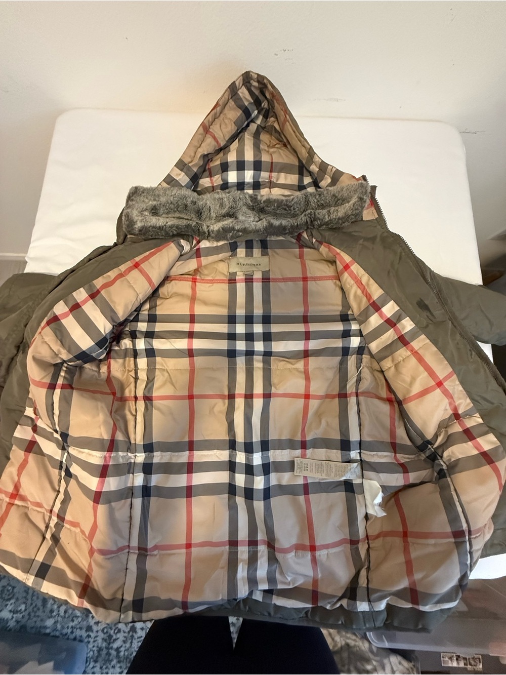 Burberry Beige Plaid-Lined Kids Hooded Puffer Jacket